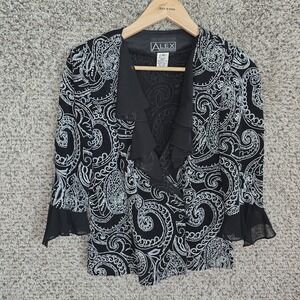 Alex Evenings Cardigan Womens Medium Black Button Cocktail Ruffle Ladies